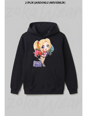 Zoka Wear Suicide Squad Harley Quinn Anime Tasarim Ön Baskılı Kapüşonlu Sweatshirt