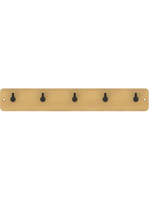 Kadıoğlu Ticaret Bambu Duvar Askılığı, 5 Kancalı, 38X5X1,5 Cm, Doğal Ahşap Görünümlü (Siyah Kanca)