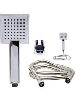Trendexa Hortum, Duş Seti Fişkiye Banyo Duş Başlığı Set Fiskiyesi Telefonu Kare Klasik Başlık Metal