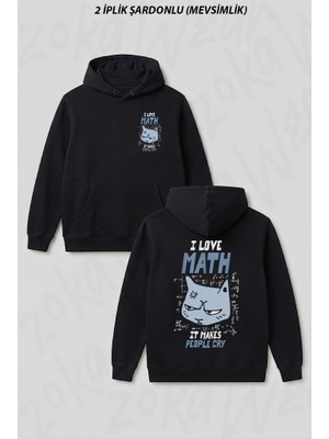 Zoka Wear I Love Math Matematik Formul Kedi Ön Arka Baskılı Kapüşonlu Sweatshirt