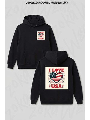 Zoka Wear I Love America Tasarim Ön Arka Baskılı Kapüşonlu Sweatshirt
