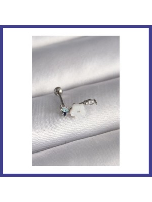 Bezos 316L Çelik Gümüş Renk Zirkon Taş Detay Beyaz Çiçek Model Tragus Piercing Mrl