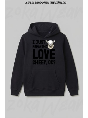 Zoka Wear I Just Freaking Love Sheep Ok Ön Baskılı Kapüşonlu Sweatshirt