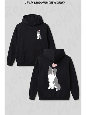 Zoka Wear Love Blue Border Collie Ön Arka Baskılı Kapüşonlu Sweatshirt