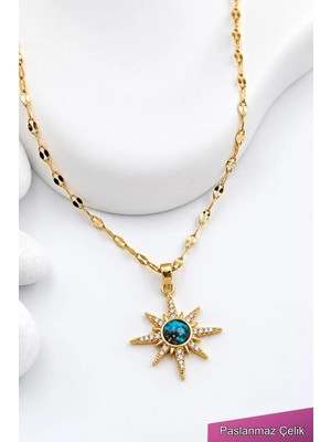 Trend Collection Kadın Paslanmaz Çelik Gold Zincir Kuzey Yıldızı Kolye Altın Renkli Özel Tasarım