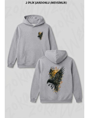 Zoka Wear Karga Baskili Bey Ön Arka Baskılı Kapüşonlu Sweatshirt