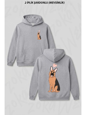 Zoka Wear Love German Shepherd Red And Black 3 Ön Arka Baskılı Kapüşonlu Sweatshirt