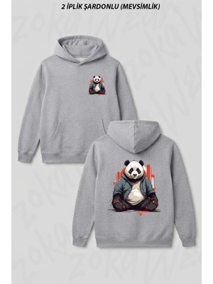 Zoka Wear I Love Panda Tasarim Ön Arka Baskılı Kapüşonlu Sweatshirt