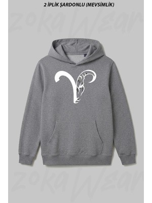 Zoka Wear Koc Burcu Aries Astroloji Ti Ön Baskılı Kapüşonlu Sweatshirt