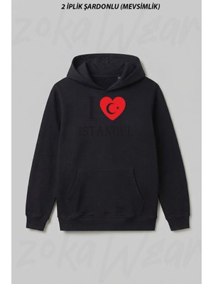 Zoka Wear I Love Istanbul Ön Baskılı Kapüşonlu Sweatshirt