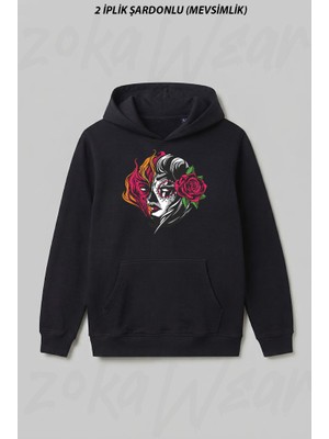 Zoka Wear Kadin Gul Iyi Kotu Ön Baskılı Kapüşonlu Sweatshirt