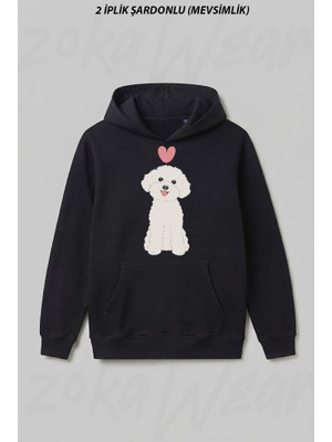 Zoka Wear Love White Toy Poodle Ön Baskılı Kapüşonlu Sweatshirt