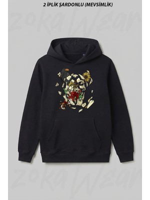 Zoka Wear Iskelet Karga Gul Cicek Tasarim2 Ön Baskılı Kapüşonlu Sweatshirt