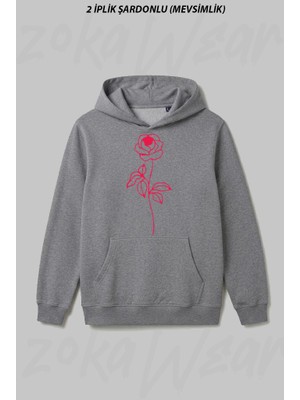 Zoka Wear Rose - Gul Baskili Ön Baskılı Kapüşonlu Sweatshirt