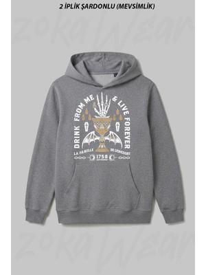 Zoka Wear Drink From Me Lestat Vampire Gothic Quote Ön Baskılı Kapüşonlu Sweatshirt