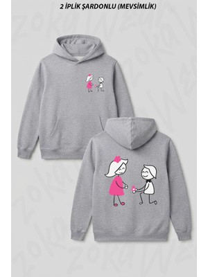 Zoka Wear Evlilik Teklifi Temali Sevgili Ön Arka Baskılı Kapüşonlu Sweatshirt