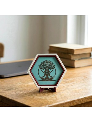 Yoga ve Hayat Ağacı Tasarımlı Minimal Dekoratif Obje, 10X10 cm Şık ve Anlamlı Yaşam Ağacı Dekoru