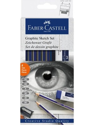114000 - Grafit Eskiz Seti, 8 Parçalı, 6 Goldfaber Kurşun Kalem, 1 Kalemtıraş, 1 Silgi