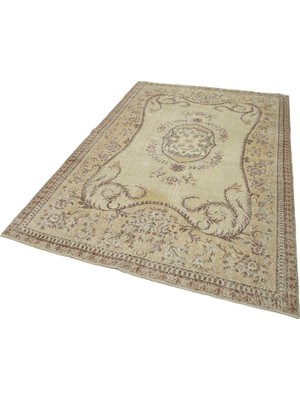 167X253 cm Vintage Bej Vintage Yün El Dokuma Modern Geometrik Etnik Eskitme Desenli Boho Oturma Odası Salon Yolluk Koridor Mutfak Halısı