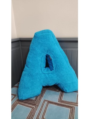 Dekoratif Bebek Odası Harf YASTIK,%100 Pamuk Havlu Ter Emici Kumaş, 45 Cm, A ve E Harfleri, Mavi ve Pembe, Boncuk Elyaf Dolgulu, Yumuşak Dekorasyon Ya