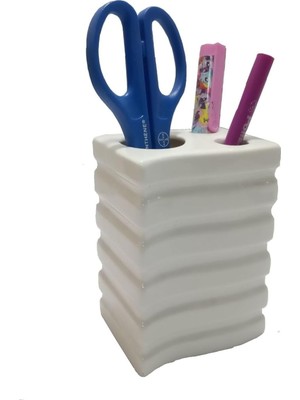 Kalemlik Kare Çizgili Model Seramik Ofis Gereci 8X6X11CM