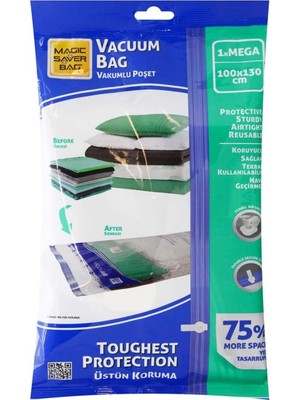 Magic Saver Bag Vakumlu Giyisi Yastık Yorgan Saklama Torbası Poşeti Hurç -Mega -100X130 Cm. -1 Adet