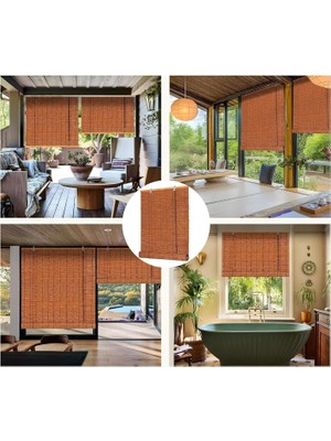 Panama Rattan Stor Perde, Doğal Hasır Desen,jaluzi,uv Dayanıklı Özel Plastik Malzeme,su ile Temizlenebilir. (Hasır Görünümlü Kahverengi, 150X180 Cm)