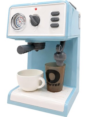 Oyuncak Buharlı Sesli Işıklı Kahve Makinesi Pilli Gerçekçi Su Akışlı Renk Değiştiren Bardaklı Mini Barista Seti (Mavi)