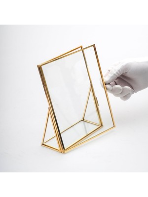 20X15CM Pirinç Gold Kapaklı Cam Masaüstü Fotoğraf Çerçevesi