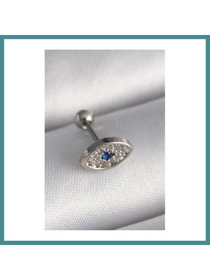 Bezos 316L Çelik Gümüş Renk Zirkon Taşlı Göz Tragus Piercing Mac