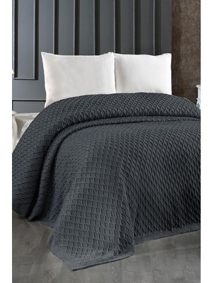 Triko Battaniye Örgü Çift Kişilik 220 x 240 cm Yatak Örtüsü Pike Poly Antrasit