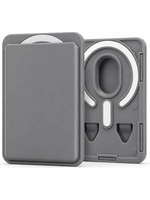 Magsafe Uyumlu Manyetik Kartlık Cüzdan, 2 Kart Kapasiteli Telefon Kartlığı, Güçlü Mıknatıslı Ince Kart Tutucu Gri