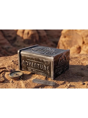 Eskitme Ahşap Takı ve Anı Kutusu - Adventure Temalı Dekoratif Saklama Kutusu 11X6X5 cm