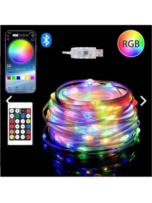 Sese Duyarli 5V USB Girişli Uzaktan Kumandali Bluetooth App Destekli Rgb Şerit LED Işik Su Geçirmez Beyaz 10M Şerit LED