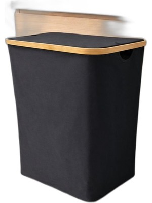 Bambu 100 Litre Kapaklı Katlanabilir Çamaşır Sepeti, 2 Bölmeli Kirli Sepeti (60X54X33)