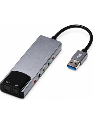 6 In 1 USB Harici Ses Kartı, 5.1 ve 7.1 Kanal, Spdıf Optik Giriş Çıkış, Mikrofon Line In Front Rear Center Bass, USB 2.0, 32/44/48KHZ, Aes/ebu IEC6095