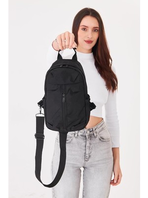 Su Itici Kumaş Çapraz Askılı Omuz ve Bel Çantası, Unisex, Günlük Kullanım Için Hafif ve Kullanışlı Çanta (Siyah)