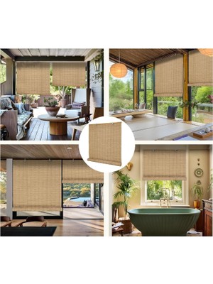 Panama Rattan Stor Perde, Doğal Hasır Desen,jaluzi,uv Dayanıklı Özel Plastik Malzeme,su ile Temizlenebilir. (Doğal Bej, 80X180 Cm)