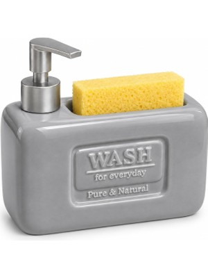 Seramik Süngerlikli Sıvı Sabunluk 500 ml - Pompalı Deterjanlık - Entegre Sünger Hazneli Mutfak ve Banyo Dispenseri - 18,5 x 7,5 x 10,5 cm Modern Tezga