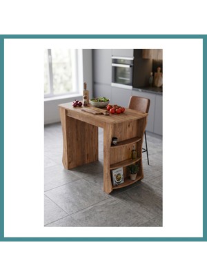 Bezos Mutfak Masası Mutfak Adası Ada Masa Bar Masası Kahvaltı Masası Raflı Çok Amaçlı Dolap Modern Masa 120X60 cm 9836 Atlantik Çam Mac