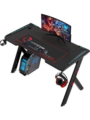 Hawksbill Serisi Rgb Akıcı Işıklı Oyun Masası (Boyut: 120-60-72 Cm), (800×300×3 mm - Fare Altlığı), Kulaklık Askısı ve Bardak Tutacağı Dahil - Siyah