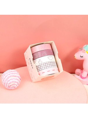 Vintage Washi Tape Bant Baskılı Yapışkanlı Maskeleme Kağıdı Desenli Bant 5 Li - Geometrik N2