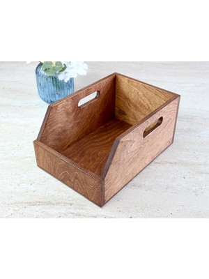 Organizer Ahşap Sandık Kutu 7 (7 Inç) Plak Için Uygun Boyut (Kestane Rengi)
