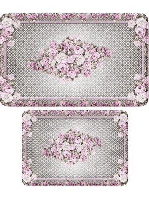 Sevimli Tasarımlı Mikrofiber 2'li Takım Banyo Paspası, Kaymaz Taban, Makinede Yıkanabilir (40X60_50X80)