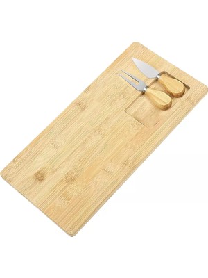 Bambu Peynir Sunum Tabağı, 3 Parça Peynir Bıçağı ve Çatalı Seti, Toplam 4 Parça, Doğal ve Şık Bambu Peynir Tabağı, Kaliteli Sunum Seti 38X19 cm Ebatla