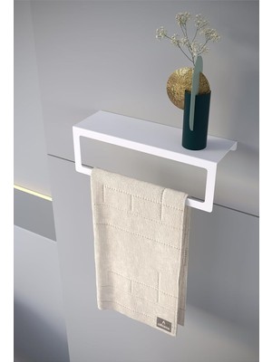 Metal Raflı Havlu Tutacağı – Modern Raflı Duvar Tipi Banyo & Mutfak Havlu Askısı - Beyaz