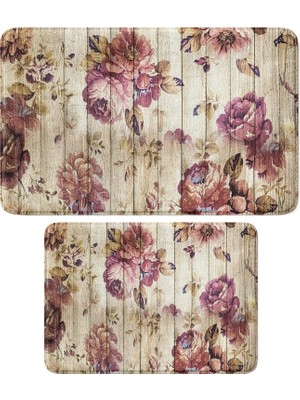 Sevimli Tasarımlı Mikrofiber 2'li Takım Banyo Paspası, Kaymaz Taban, Makinede Yıkanabilir (40X60_50X80)