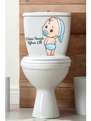 Klozet Sticker Temizle Sifonu Çek Temalı Banyo Tuvalet Sticker