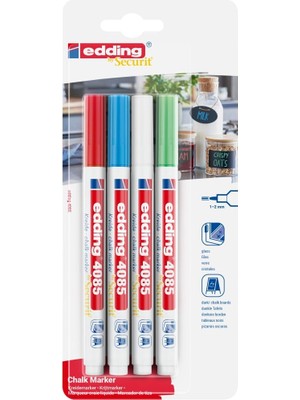 4085 Tebeşir Kalemi - Kırmızı, Beyaz, Mavi, Yeşil (Temel) - 4 Tebeşir Kalemi - 1-2 mm Yuvarlak Uçlu