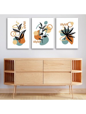 3'lü Bohem Kanvas Tablo Seti 11 - Modern Boho Duvar Dekoru - Geometrik ve Modern Çizgili 3 Parça Tablo (35X50 Cm)